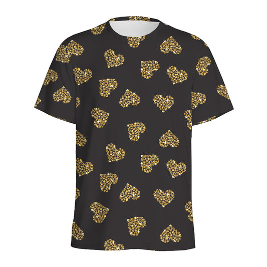 Gold Heart (NOT Real) Glitter Print Men's Sports T-Shirt