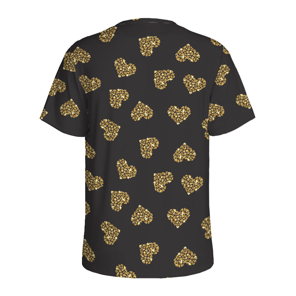 Gold Heart (NOT Real) Glitter Print Men's Sports T-Shirt