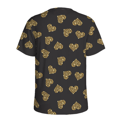Gold Heart (NOT Real) Glitter Print Men's Sports T-Shirt