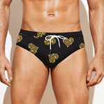 Gold Heart (NOT Real) Glitter Print Men's Swim Briefs