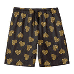 Gold Heart (NOT Real) Glitter Print Men's Swim Trunks