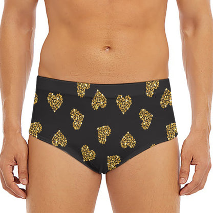 Gold Heart (NOT Real) Glitter Print Men's Triangle Swim Briefs