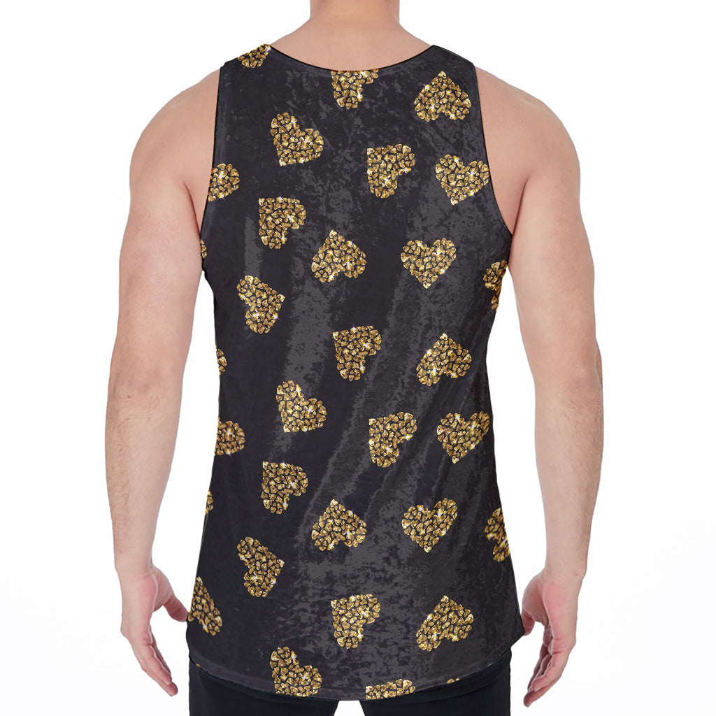 Gold Heart (NOT Real) Glitter Print Men's Velvet Tank Top