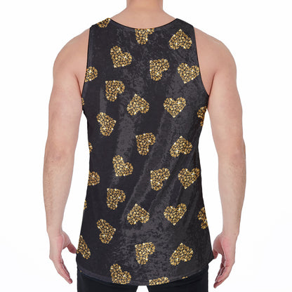 Gold Heart (NOT Real) Glitter Print Men's Velvet Tank Top
