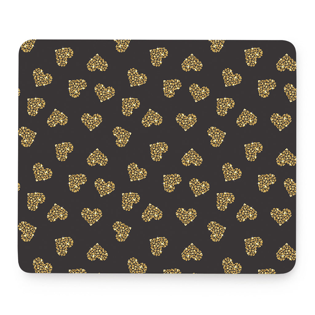 Gold Heart (NOT Real) Glitter Print Mouse Pad
