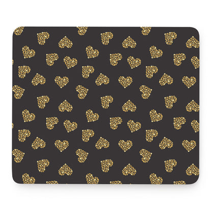 Gold Heart (NOT Real) Glitter Print Mouse Pad