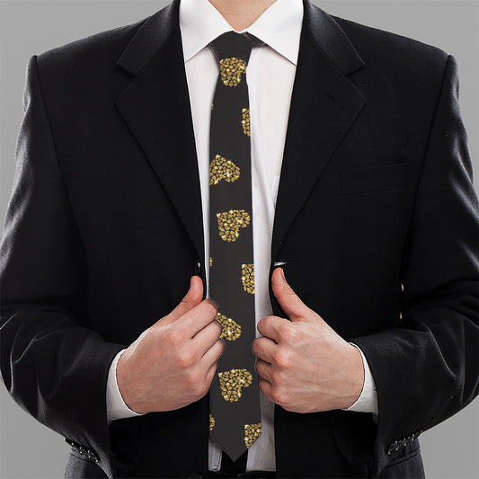 Gold Heart (NOT Real) Glitter Print Necktie