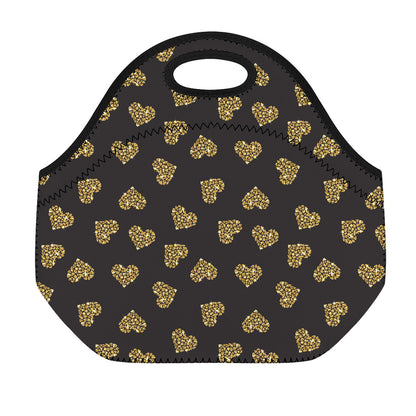 Gold Heart (NOT Real) Glitter Print Neoprene Lunch Bag