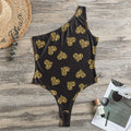 Gold Heart (NOT Real) Glitter Print One Shoulder Bodysuit