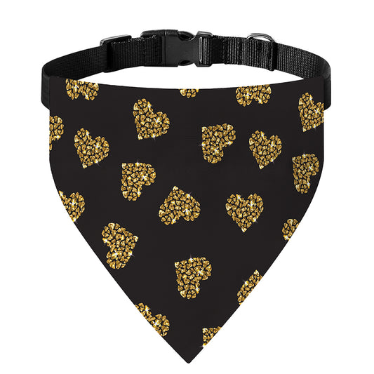 Gold Heart (NOT Real) Glitter Print Over The Collar Dog Bandana