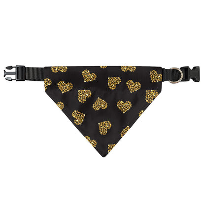 Gold Heart (NOT Real) Glitter Print Over The Collar Dog Bandana
