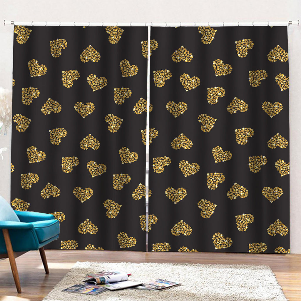 Gold Heart (NOT Real) Glitter Print Pencil Pleat Curtains