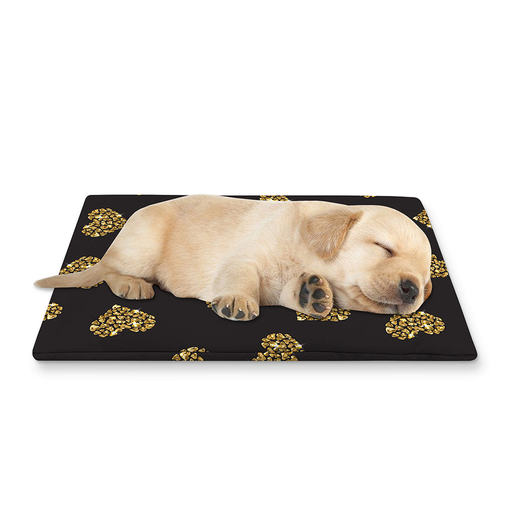Gold Heart (NOT Real) Glitter Print Pet Cooling Mat Cover