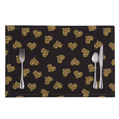 Gold Heart (NOT Real) Glitter Print Placemat