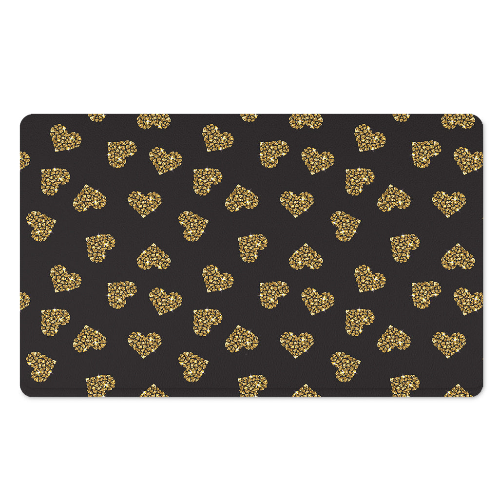 Gold Heart (NOT Real) Glitter Print Polyester Doormat