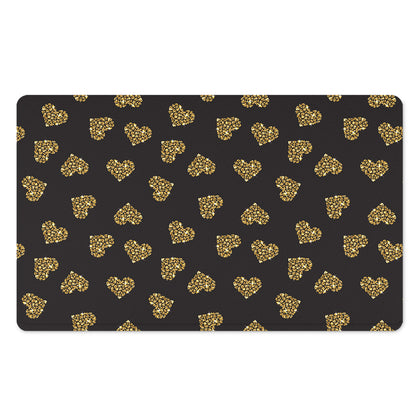 Gold Heart (NOT Real) Glitter Print Polyester Doormat