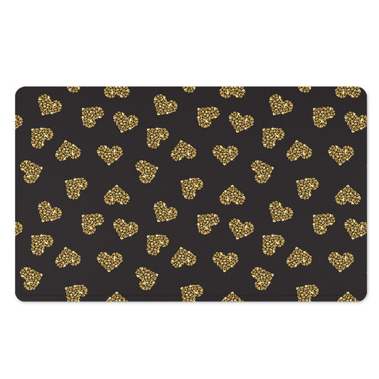 Gold Heart (NOT Real) Glitter Print Polyester Doormat