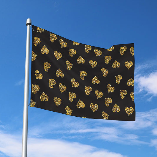 Gold Heart (NOT Real) Glitter Print Polyester Flag