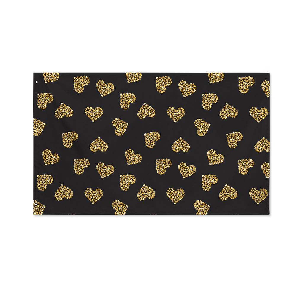 Gold Heart (NOT Real) Glitter Print Polyester Flag