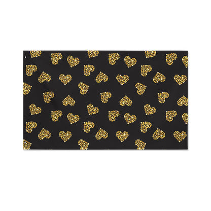 Gold Heart (NOT Real) Glitter Print Polyester Flag