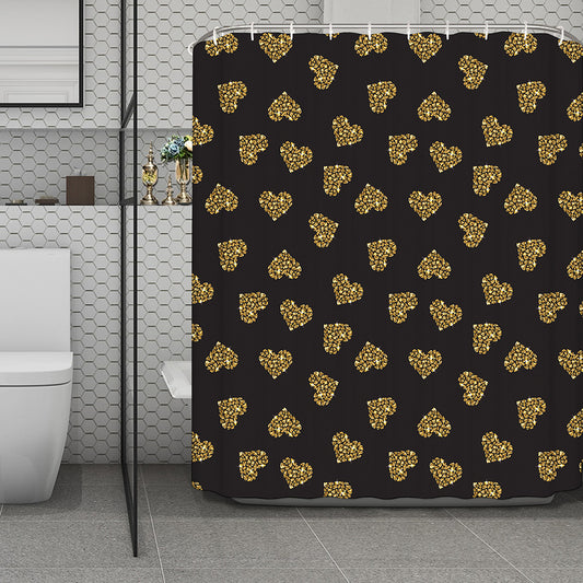 Gold Heart (NOT Real) Glitter Print Polyester Shower Curtain