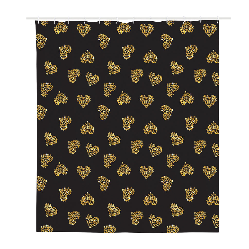 Gold Heart (NOT Real) Glitter Print Polyester Shower Curtain