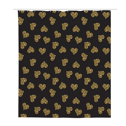 Gold Heart (NOT Real) Glitter Print Polyester Shower Curtain