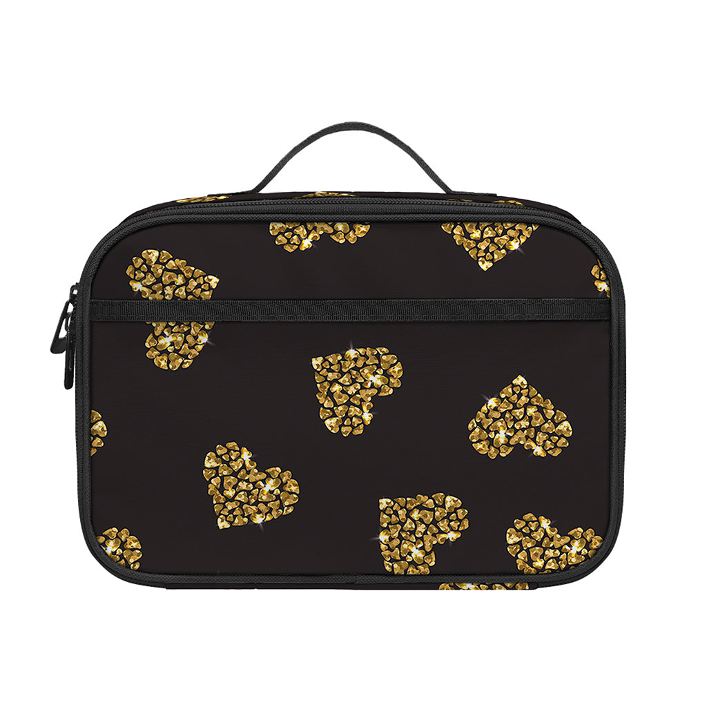 Gold Heart (NOT Real) Glitter Print Portable Lunch Bag