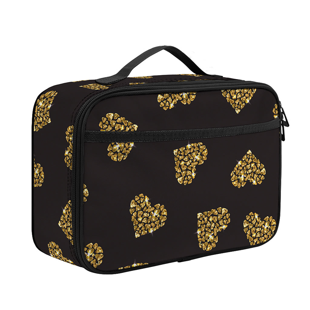Gold Heart (NOT Real) Glitter Print Portable Lunch Bag