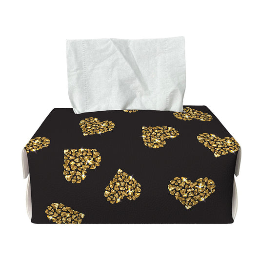 Gold Heart (NOT Real) Glitter Print Rectangle Tissue Box Cover