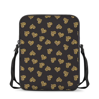 Gold Heart (NOT Real) Glitter Print Rectangular Crossbody Bag