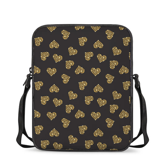 Gold Heart (NOT Real) Glitter Print Rectangular Crossbody Bag