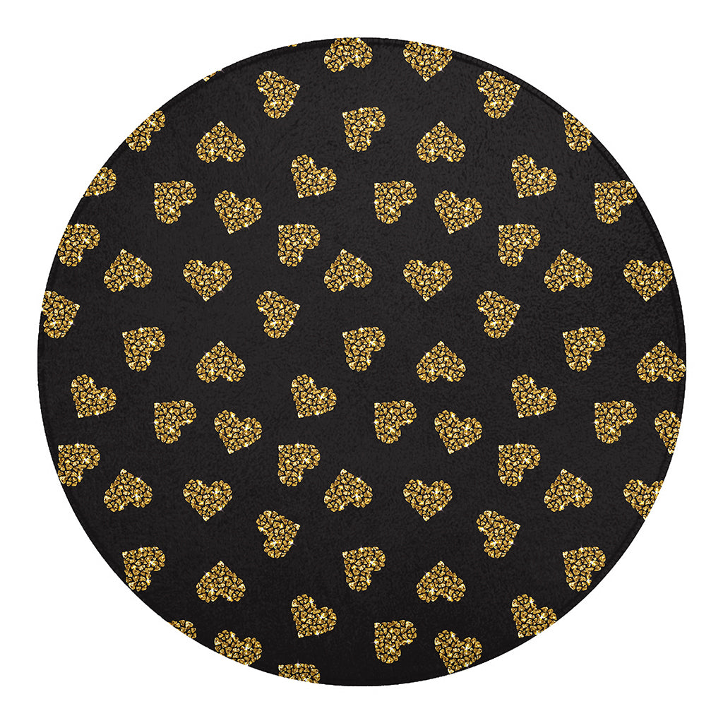 Gold Heart (NOT Real) Glitter Print Round Blanket