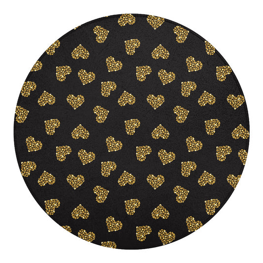 Gold Heart (NOT Real) Glitter Print Round Blanket