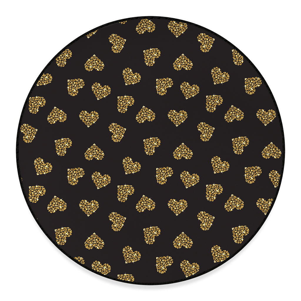 Gold Heart (NOT Real) Glitter Print Round Floor Mat