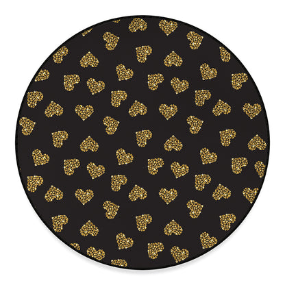 Gold Heart (NOT Real) Glitter Print Round Floor Mat