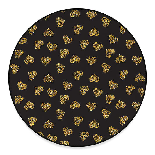 Gold Heart (NOT Real) Glitter Print Round Floor Mat