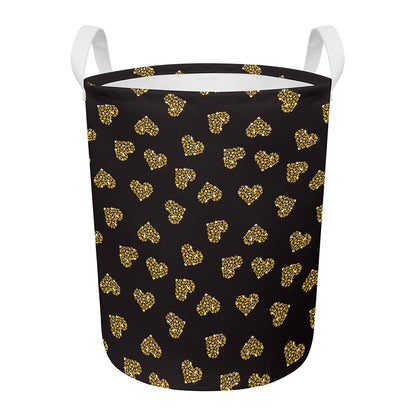 Gold Heart (NOT Real) Glitter Print Round Laundry Basket