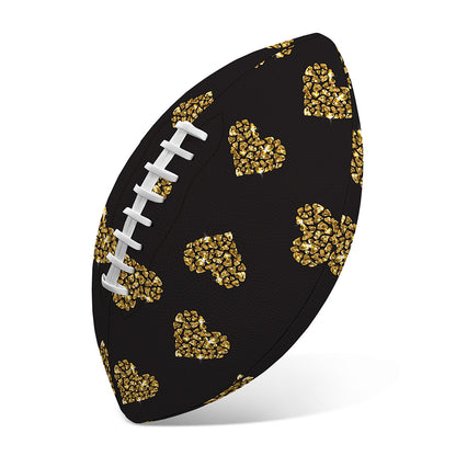 Gold Heart (NOT Real) Glitter Print Rugby Ball