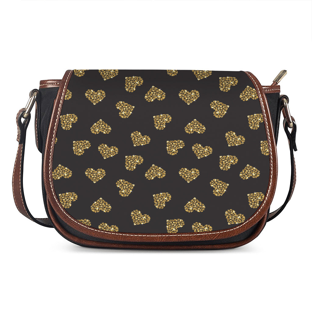 Gold Heart (NOT Real) Glitter Print Saddle Bag
