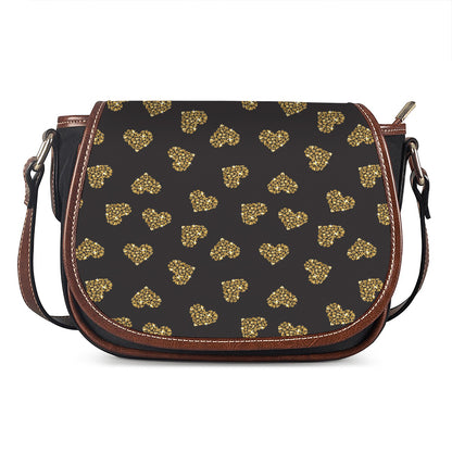 Gold Heart (NOT Real) Glitter Print Saddle Bag