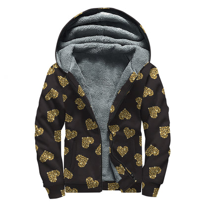 Gold Heart (NOT Real) Glitter Print Sherpa Lined Zip Up Hoodie