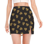 Gold Heart (NOT Real) Glitter Print Side Slit Mini Skirt