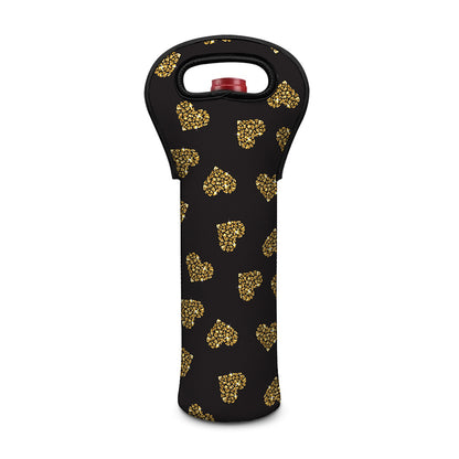 Gold Heart (NOT Real) Glitter Print Single Neoprene Wine Tote