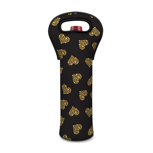Gold Heart (NOT Real) Glitter Print Single Neoprene Wine Tote
