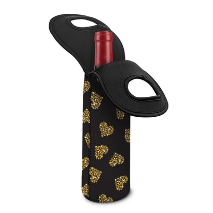 Gold Heart (NOT Real) Glitter Print Single Neoprene Wine Tote