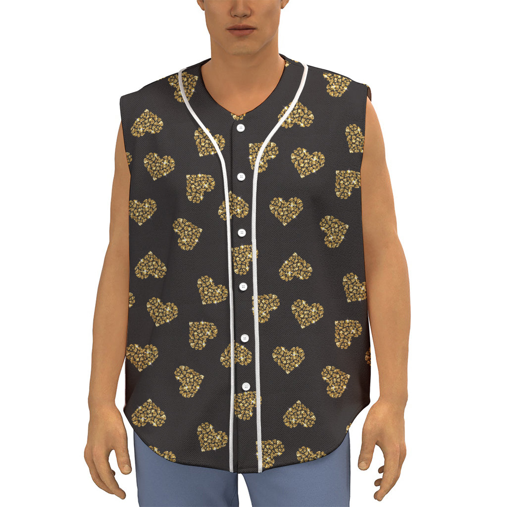 Gold Heart (NOT Real) Glitter Print Sleeveless Baseball Jersey