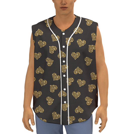 Gold Heart (NOT Real) Glitter Print Sleeveless Baseball Jersey