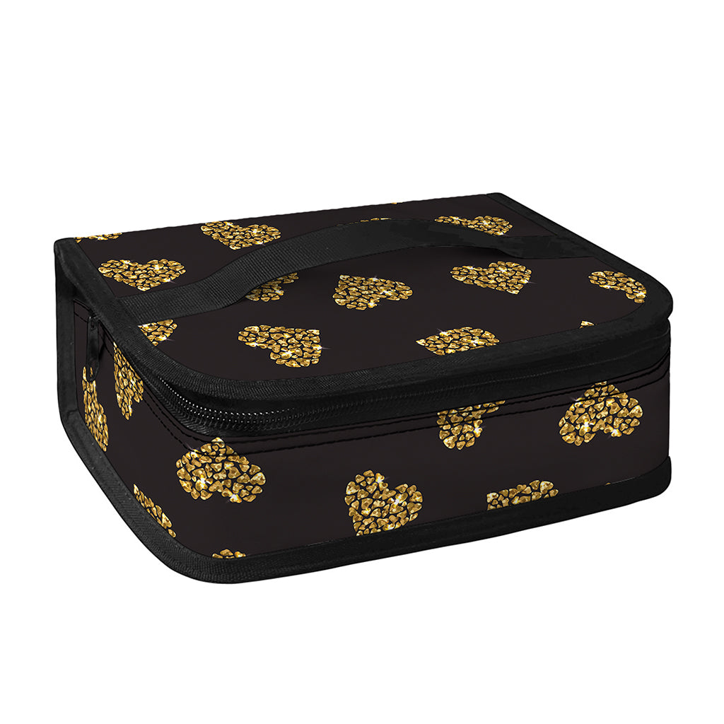 Gold Heart (NOT Real) Glitter Print Small Lunch Bag