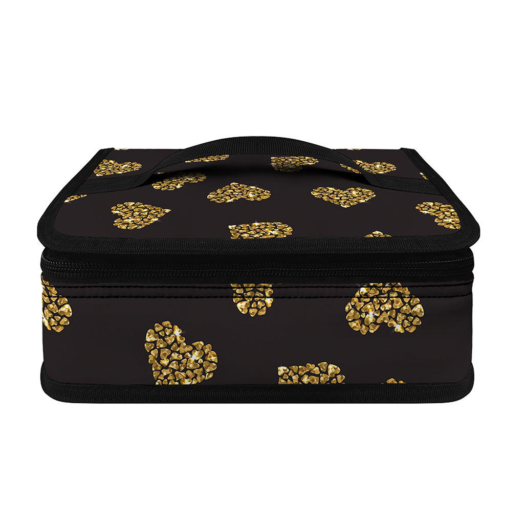 Gold Heart (NOT Real) Glitter Print Small Lunch Bag